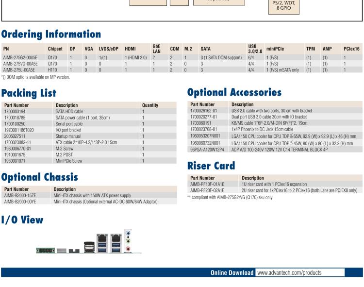 研華AIMB-275 適配Intel? 第6/7代 Core? i 處理器，搭載Intel Q170/H110芯片組。性能強勁，接口豐富。