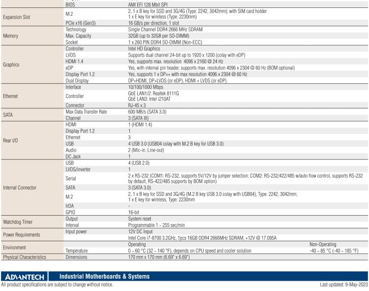 研華AIMB-286EF 適配Intel 第8/9代 Core i 處理器，搭載Intel H310芯片組。擁有1個PCIe x16插槽。超薄設(shè)計，接口豐富，是高端應(yīng)用中的高性價比方案。