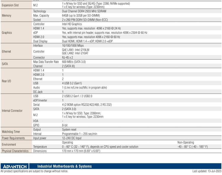 研華AIMB-287 適配Intel? 第10代 Core? i 系列處理器，搭載H420E芯片組。超薄設計，性能強勁。