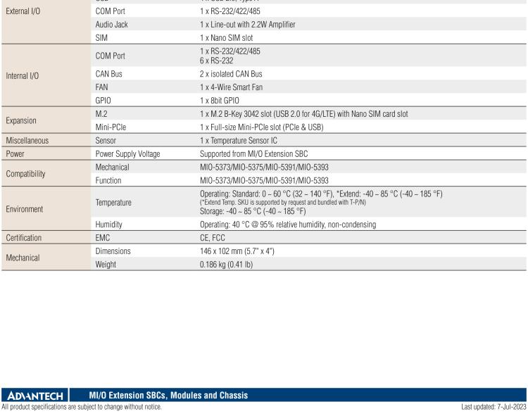 研華MIOe-260 M.2 B-key，高速 miniPCIe，雙Intel LAN，4個USB2.0、8個COM