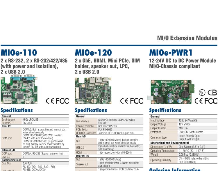 研華MIOE-110 2 x RS-232, 2 x RS-232/422/485 (帶5V/12V電源及隔離), 2USB 2.0，兼容2.5寸MIO單板