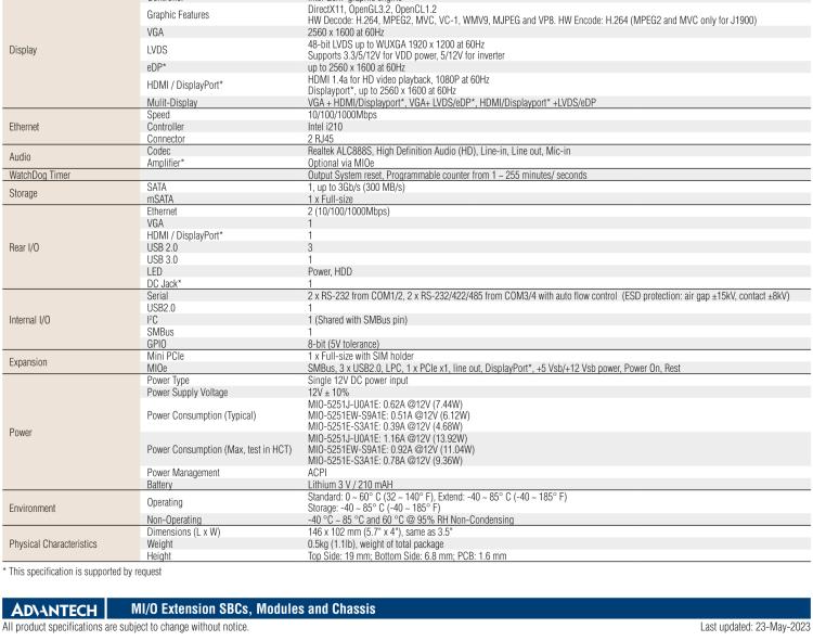 研華MIO-5251 3.5寸MIO單板電腦，采用嵌入式 Intel? Atom? E3825 &Intel? J1900處理器