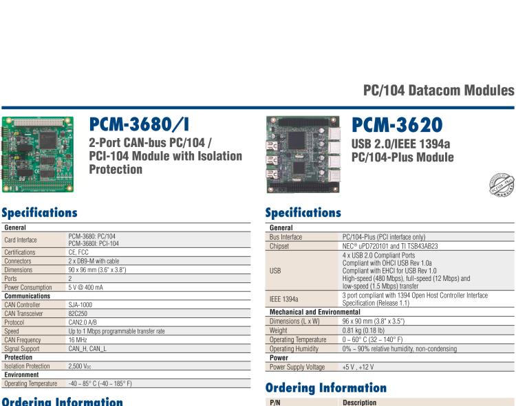 研華PCM-3620 4路USB 2.0 PC/104+模塊