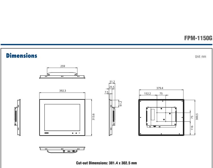 研華FPM-1150G 15”XGA液晶顯示屏工業(yè)顯示器，搭配電阻式觸摸屏及VGA / HDMI接口