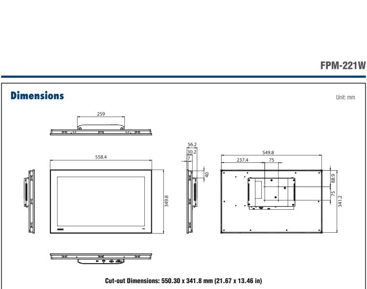 研華FPM-221W 21.5寸Full HD工業(yè)顯示器，支持多點(diǎn)觸控，支持HDMI端口