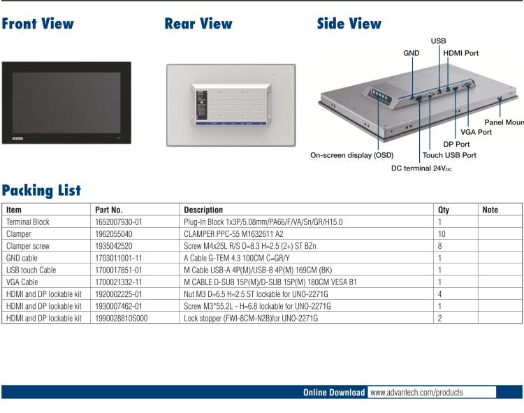 研華FPM-715W 15.6" Full HD Industrial-grade, widescreen Monitor with P-CAP 10-point multi-touch Control, Direct HDMI, DP and VGA Ports