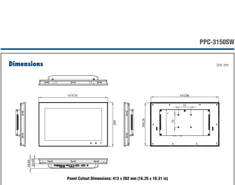 研華PPC-3150SW 15.6" 寬屏無風扇工業(yè)平板電腦，搭載 Intel? Pentium? N4200 四核心處理器