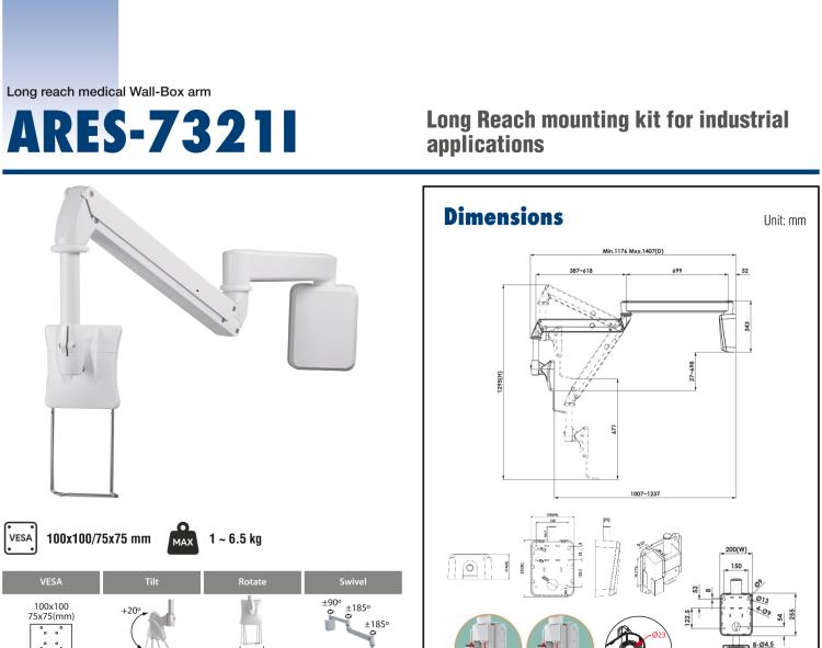 研華ARES-7221A ARES-7221A is a medical grade wall-mounted arm with VESA standard holes that can be moved vertically.