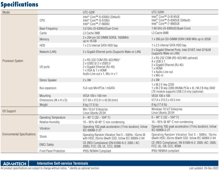 研華UTC-520F 21.5" 多功能觸控一體機，內置Intel? Skylake Core? i5-6300U處理器