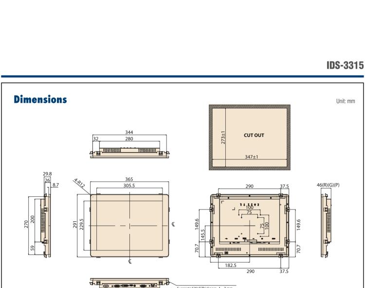 研華IDS-3315 15" 1024 x 768, VGA/DVI/HDMI 接口，采用 IP65 前面板的顯示器