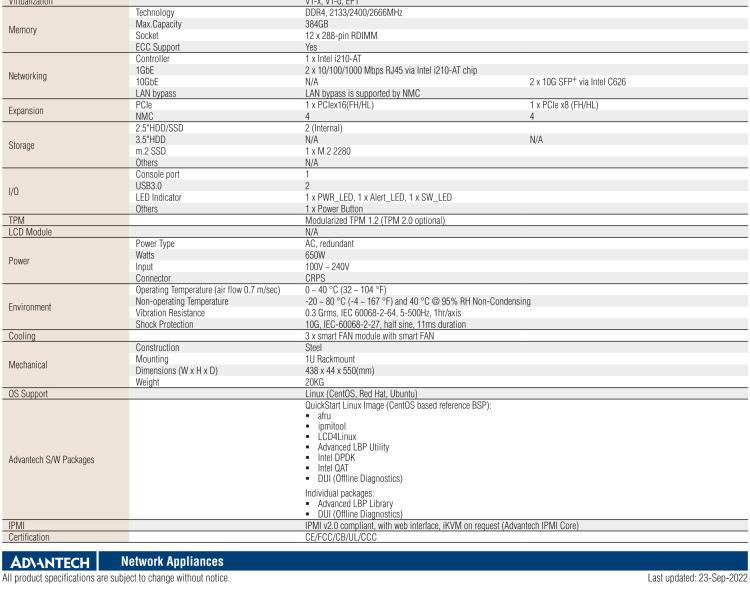 研華FWA-5070 基于Intel?Xeon?處理器可擴展系列1U機架式網(wǎng)絡(luò)應(yīng)用平臺，最高支持4個NMC插槽