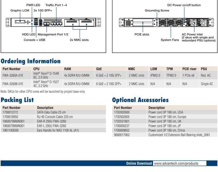 研華FWA-3260 基于Intel? Broadwell XeonTM D-1500系列處理器 1U機架式網(wǎng)絡(luò)應(yīng)用平臺