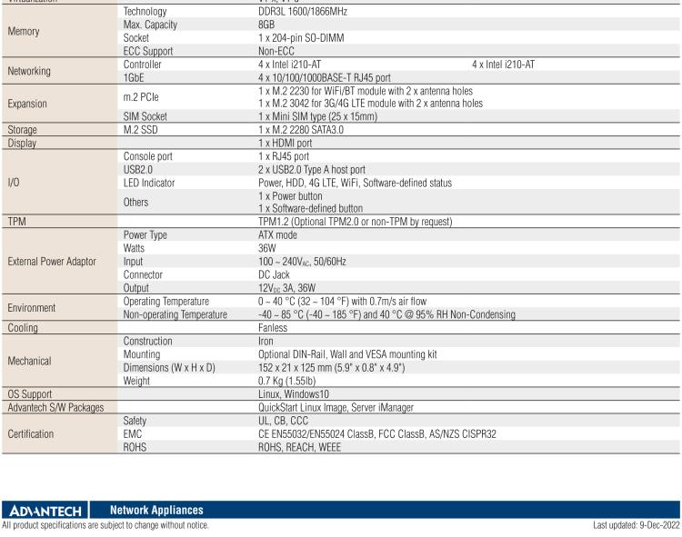 研華FWA-T011 基于Intel? Celeron? N3350/J3455 入門級(jí)SD-WAN，安全網(wǎng)關(guān)微型網(wǎng)絡(luò)應(yīng)用平臺(tái)