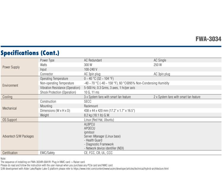 研華FWA-3034 1U Network Appliance with 12th/13th Gen Intel? Core Processors for Network Security and Management