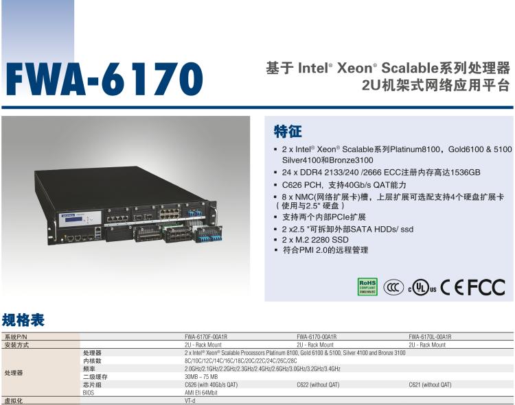 研華FWA-6170 基于 Intel? Xeon? Scalable系列處理器 2U機(jī)架式網(wǎng)絡(luò)應(yīng)用平臺