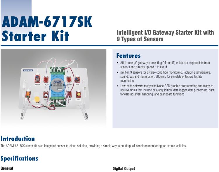 研華ADAM-6717SK Starter Kit- An integrated sensor-to-cloud solution with 9 sensors, providing a simple way to build IoT condition monitoring for remote facilities.