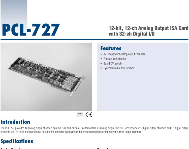 研華PCL-727 12位、12通道帶32數(shù)字I/O通道的模擬輸出ISA卡