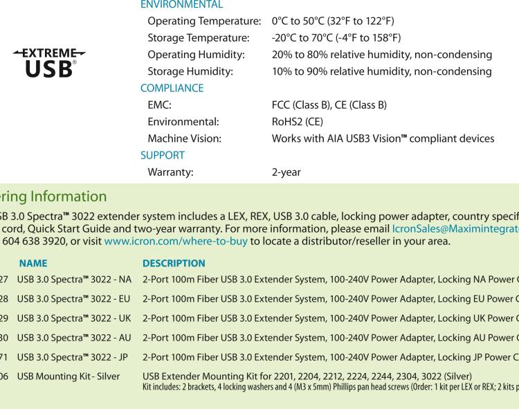 研華BB-00-00328 2-port USB 3.0 Extender, MM Fiber, 100m, 100-240V Power Adapter, Locking EU Power Cord (Spectra 3022)