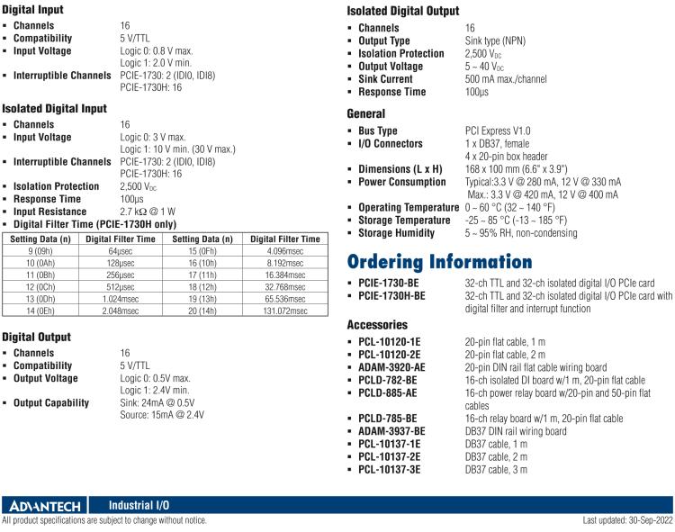 研華PCIE-1730 PCI Expresscard擴(kuò)展接口，支持32通道隔離DIO和TTL DIO