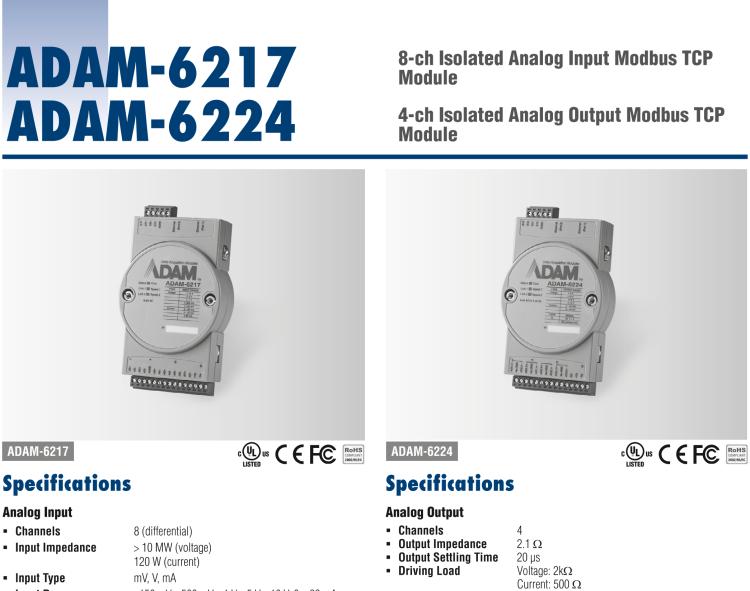 研華ADAM-6217 支持Modbus TCP的8路隔離模擬量輸入模塊