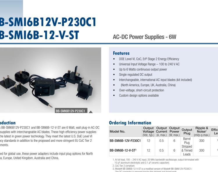 研華BB-SMi6B-12-V-ST AC-DC 6W Power Supply - stripped and tinned