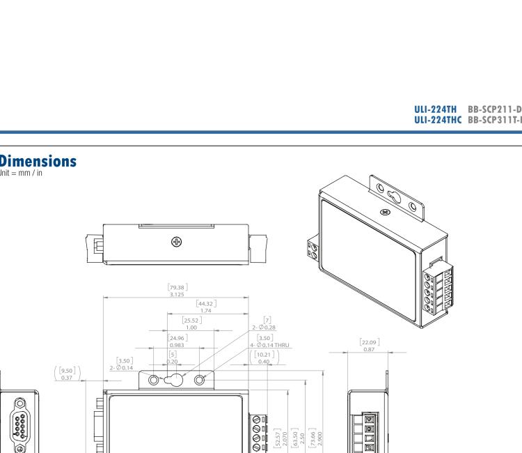 研華BB-485BAT3 ULI-224TB RS-232（DB9母頭至RS-422/485（接線端子）轉(zhuǎn)換器，電池供電