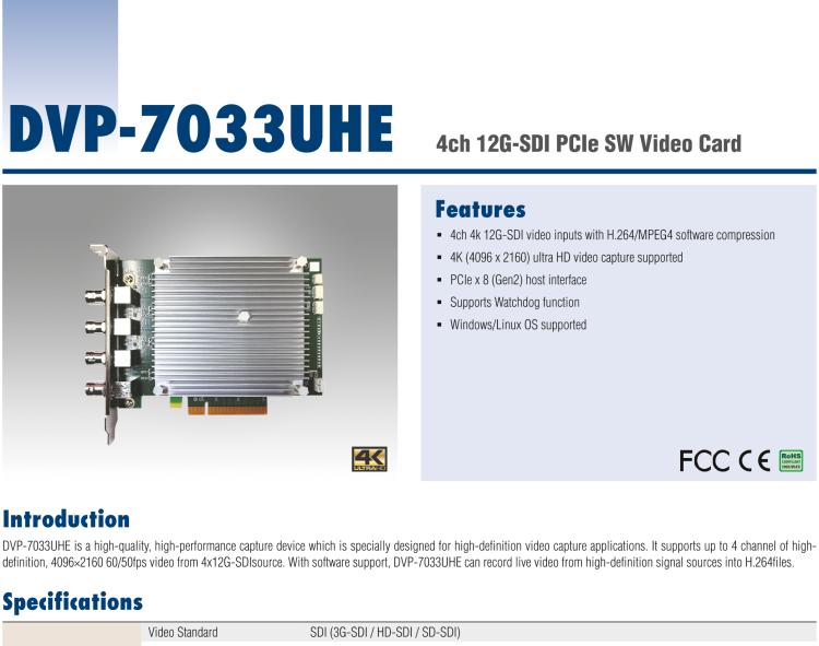 研華DVP-7033UHE 4ch 12G-SDI PCIe SW Video Card